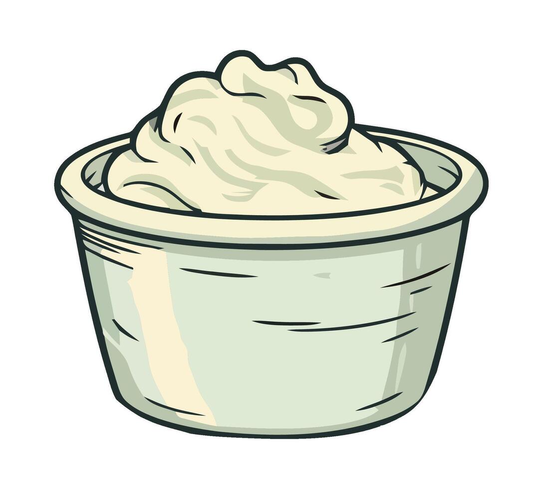 A bowl of whipped cream in a white container vector