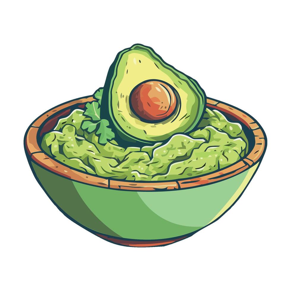 Avocado in bowl with green sauce illustration vector