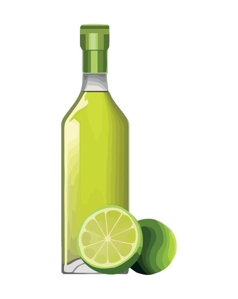 A bottle of lime juice and a lime slice vector
