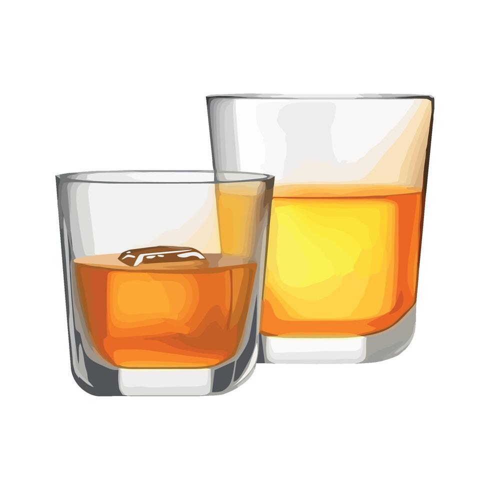 Two glasses of whiskey on a white background vector