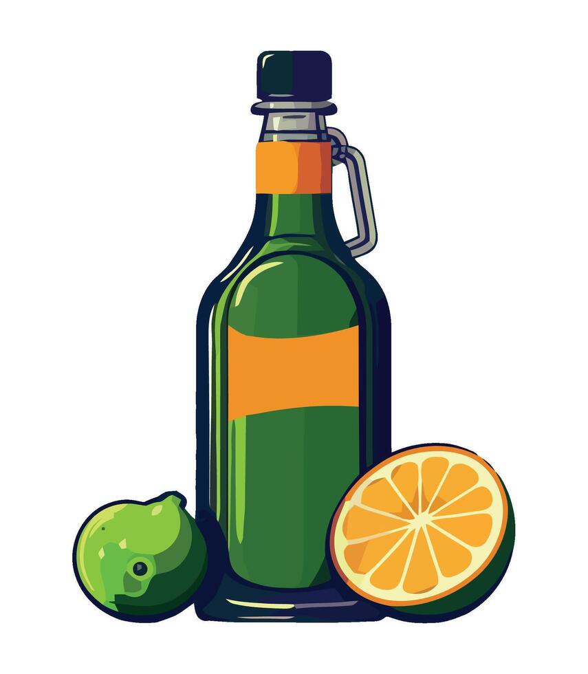 A bottle of oil and an orange slice vector