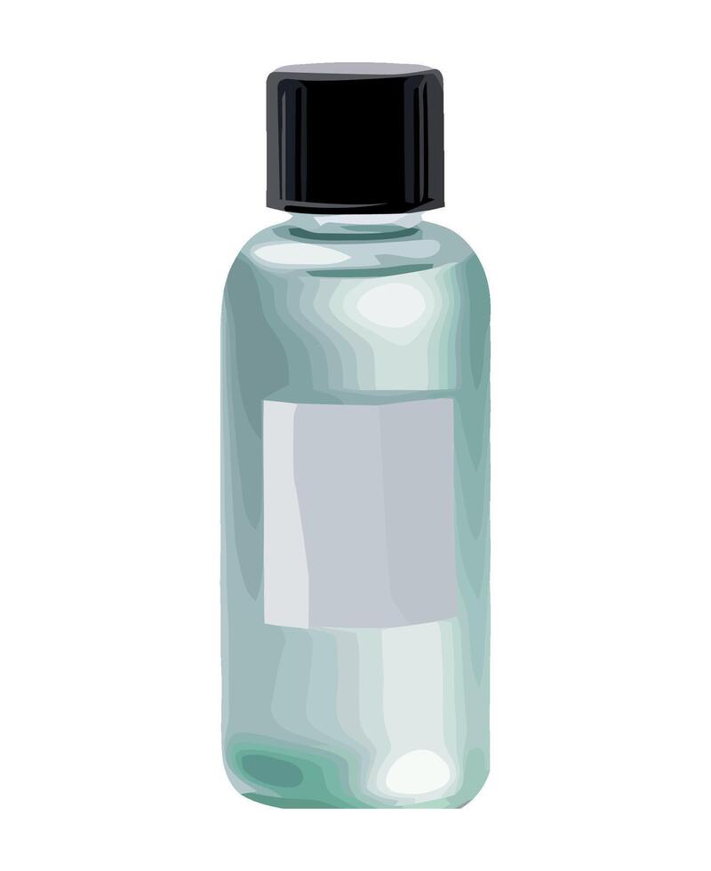 A bottle of liquid with a black cap on it vector