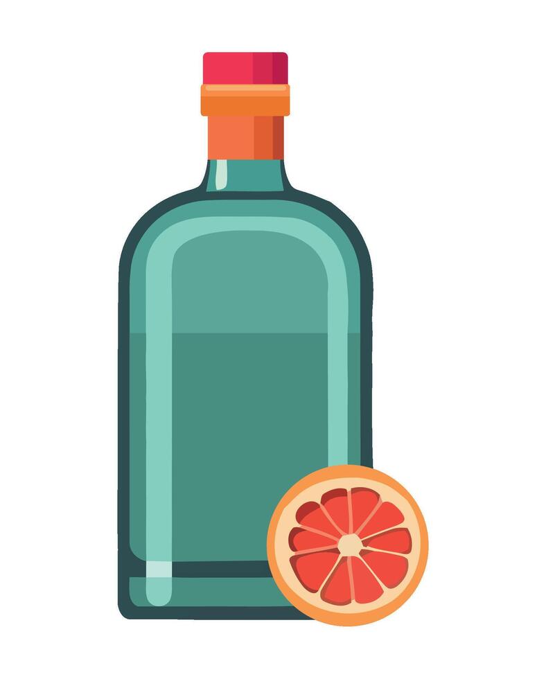 A bottle of gin and grapefruit on a white background vector