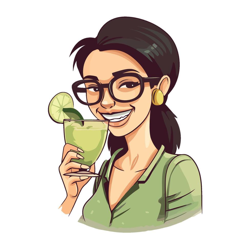 A cartoon woman holding a glass of lime juice vector