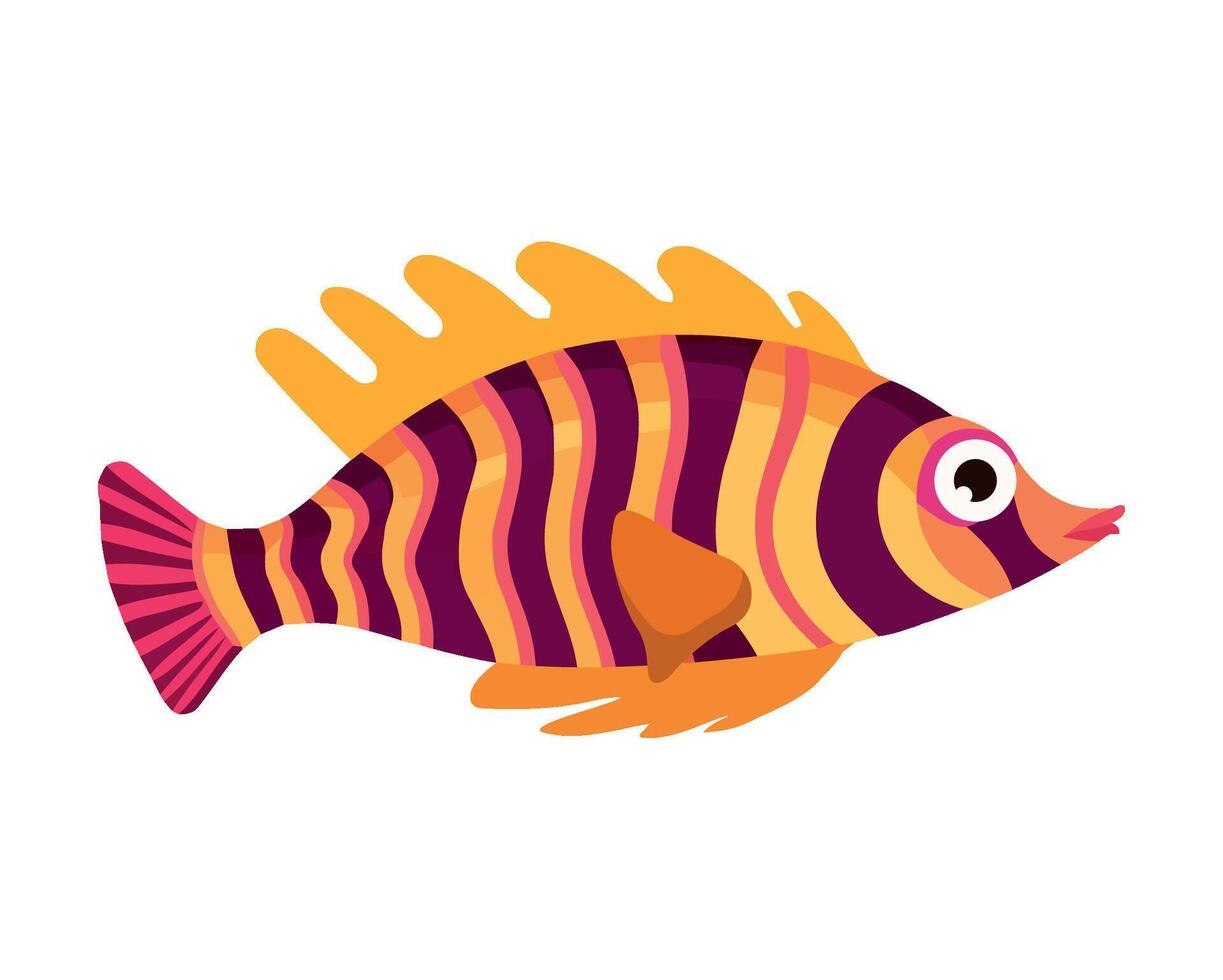 A cartoon fish with orange and purple stripes vector