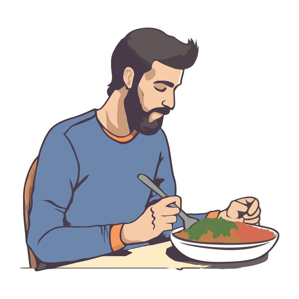 A man eating a bowl of soup vector
