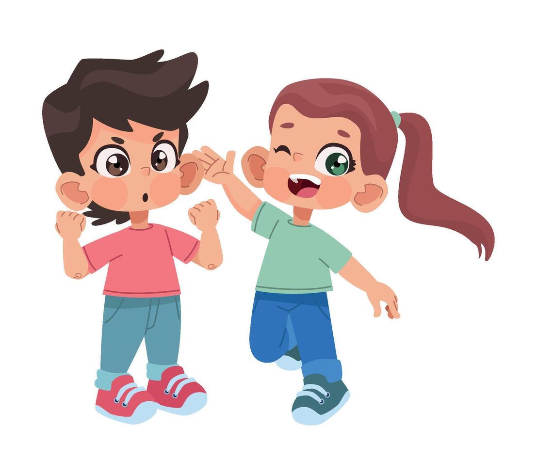 Two children are talking to each other vector