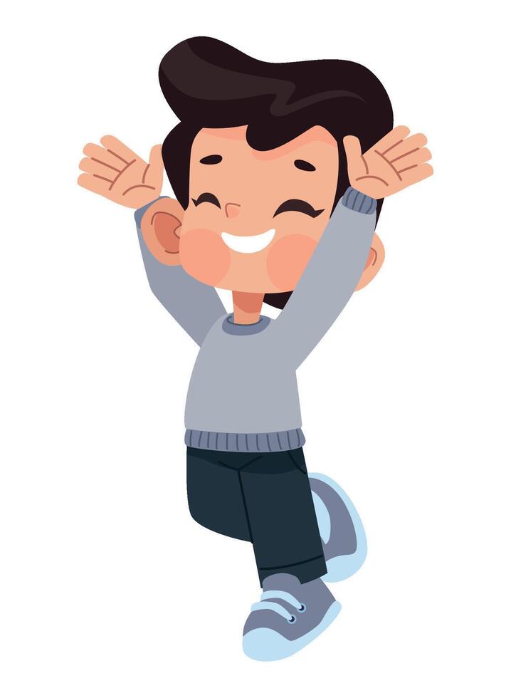Happy boy jumping with hands up illustration vector