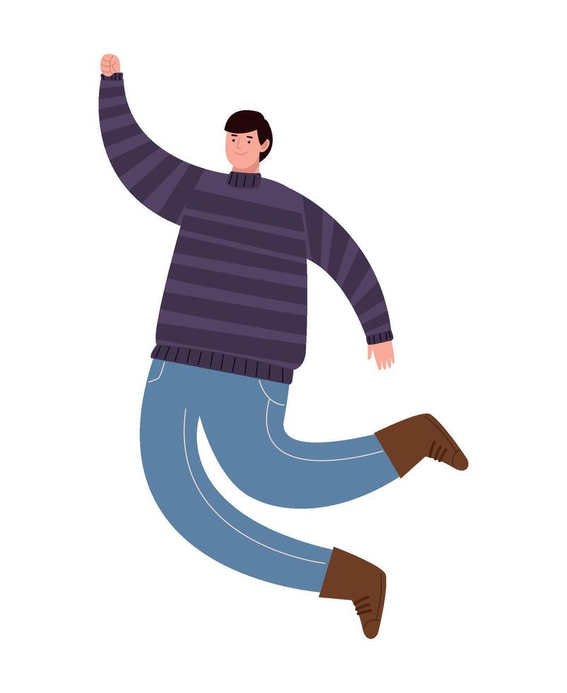 A man in a sweater and jeans is jumping vector