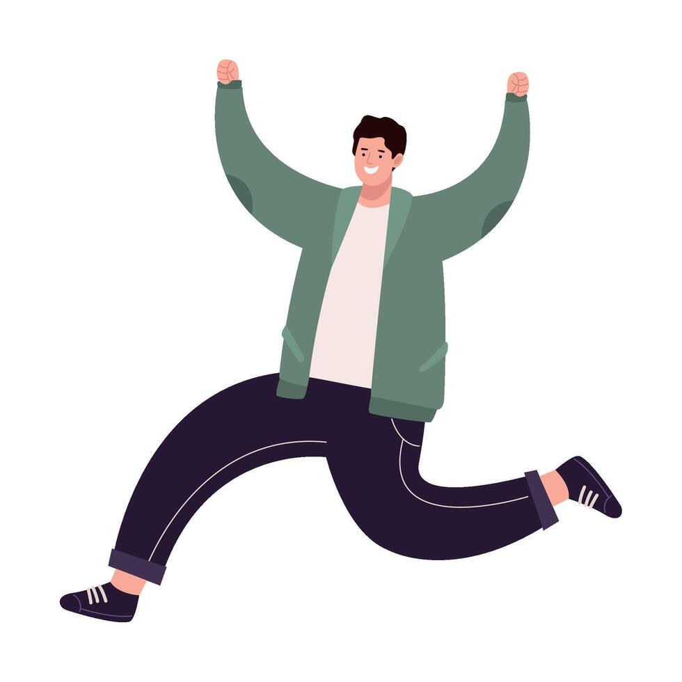 Happy man jumping with arms up, illustration vector