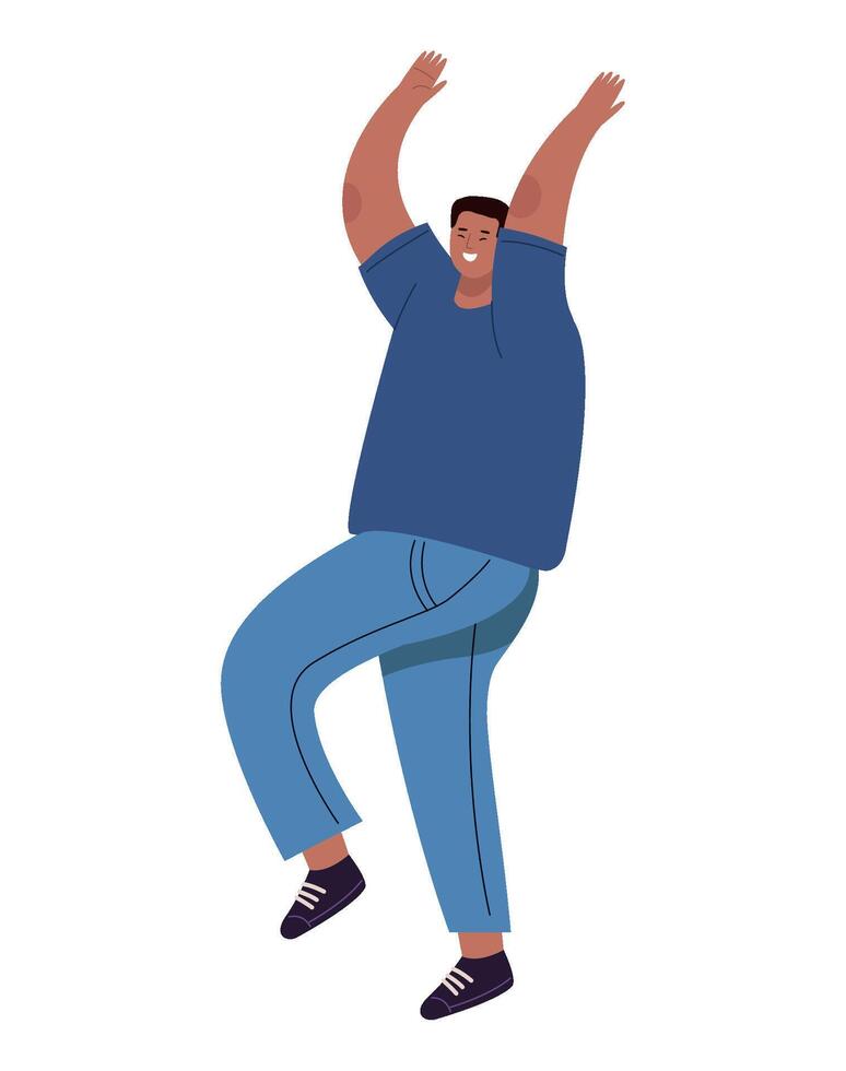 A man is jumping in the air with his arms up vector