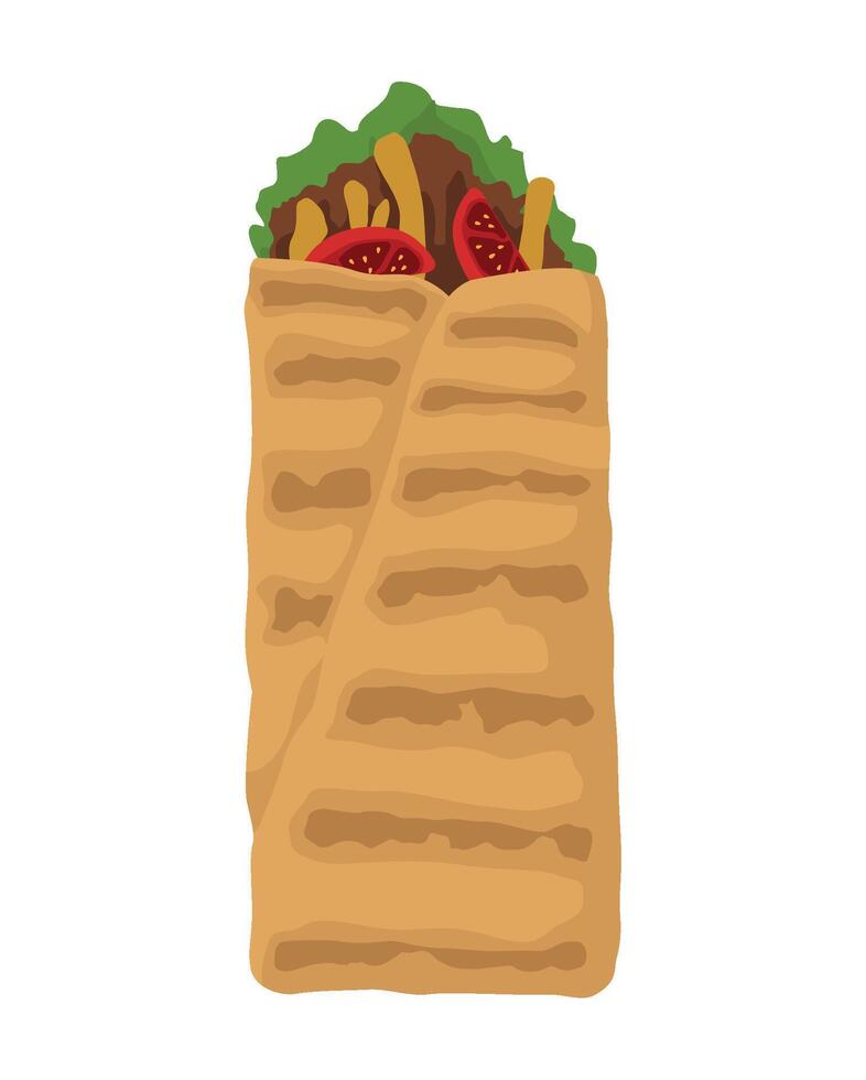 Burger wrap with fries and tomatoes on a white background vector