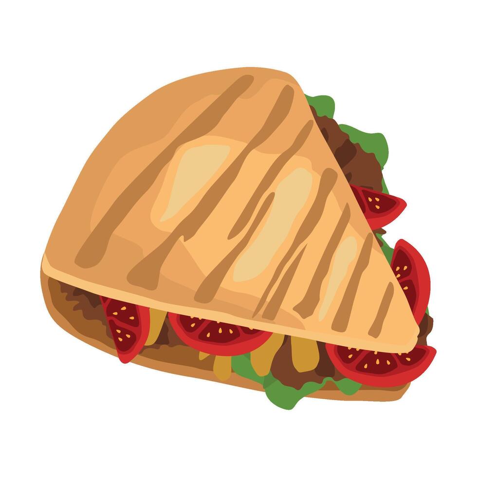 A sandwich with meat and tomatoes on it vector