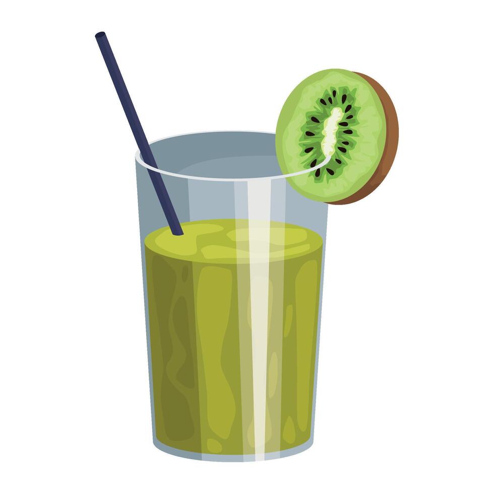 A green smoothie with a kiwi slice in it vector