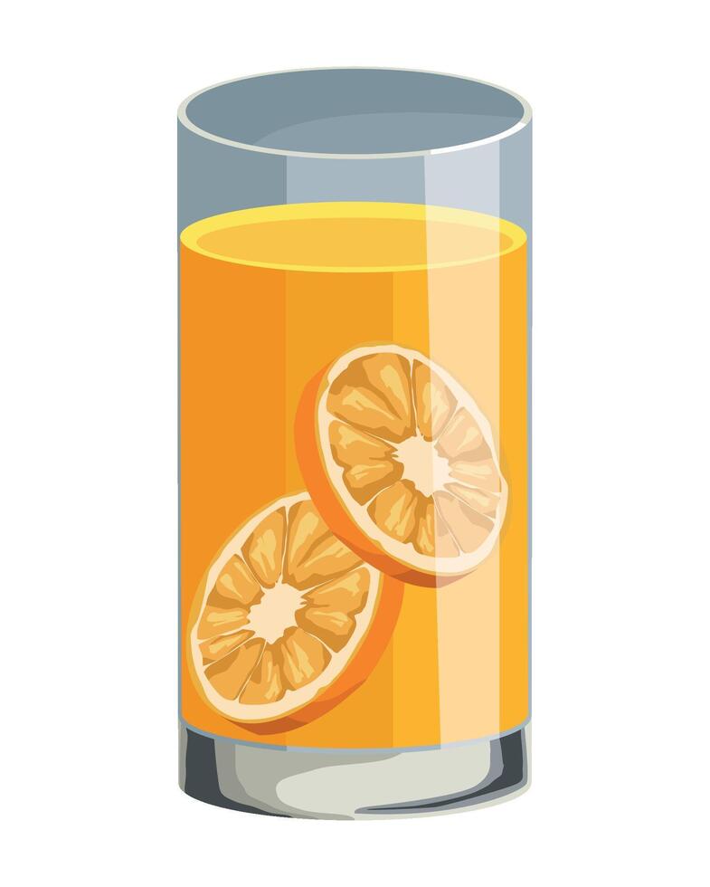 Orange juice in glass with slices of orange vector