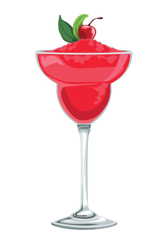 Red margarita cocktail with cherry on top vector