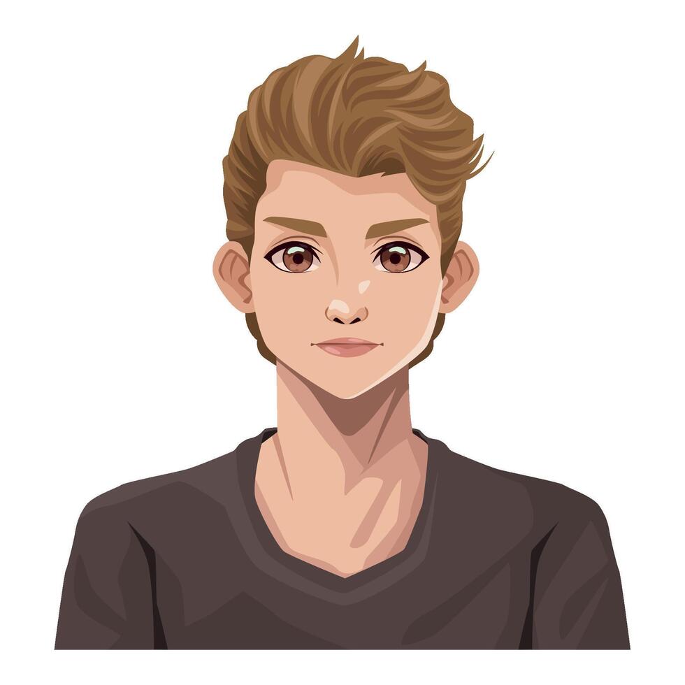 A cartoon boy with brown hair and a black shirt vector