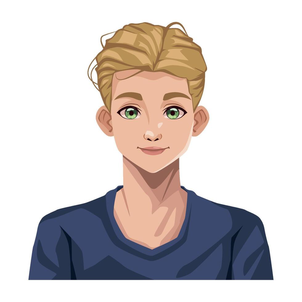 A cartoon avatar of a young man with blonde hair vector
