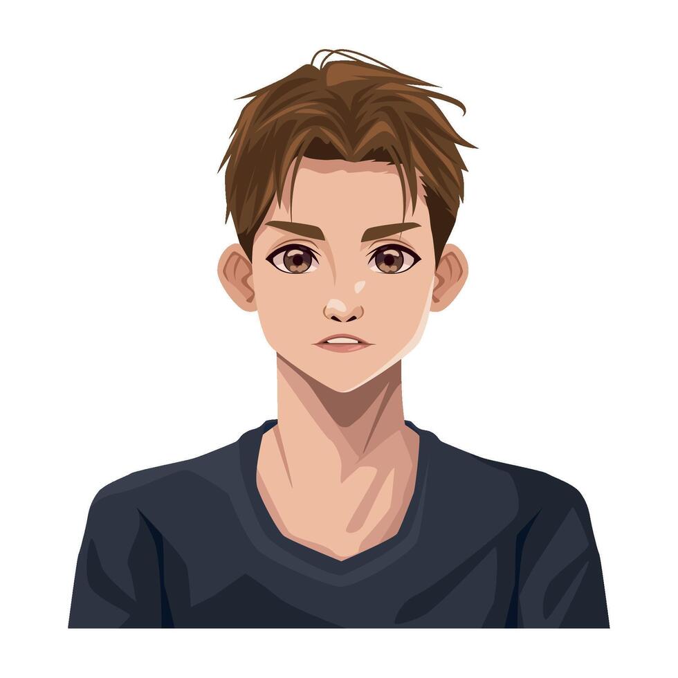 A cartoon boy with brown hair and a black shirt vector