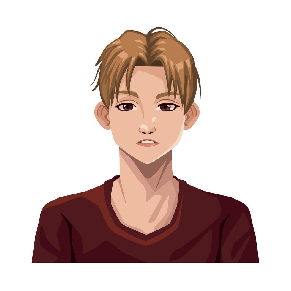 A cartoon boy with brown hair and a red shirt vector
