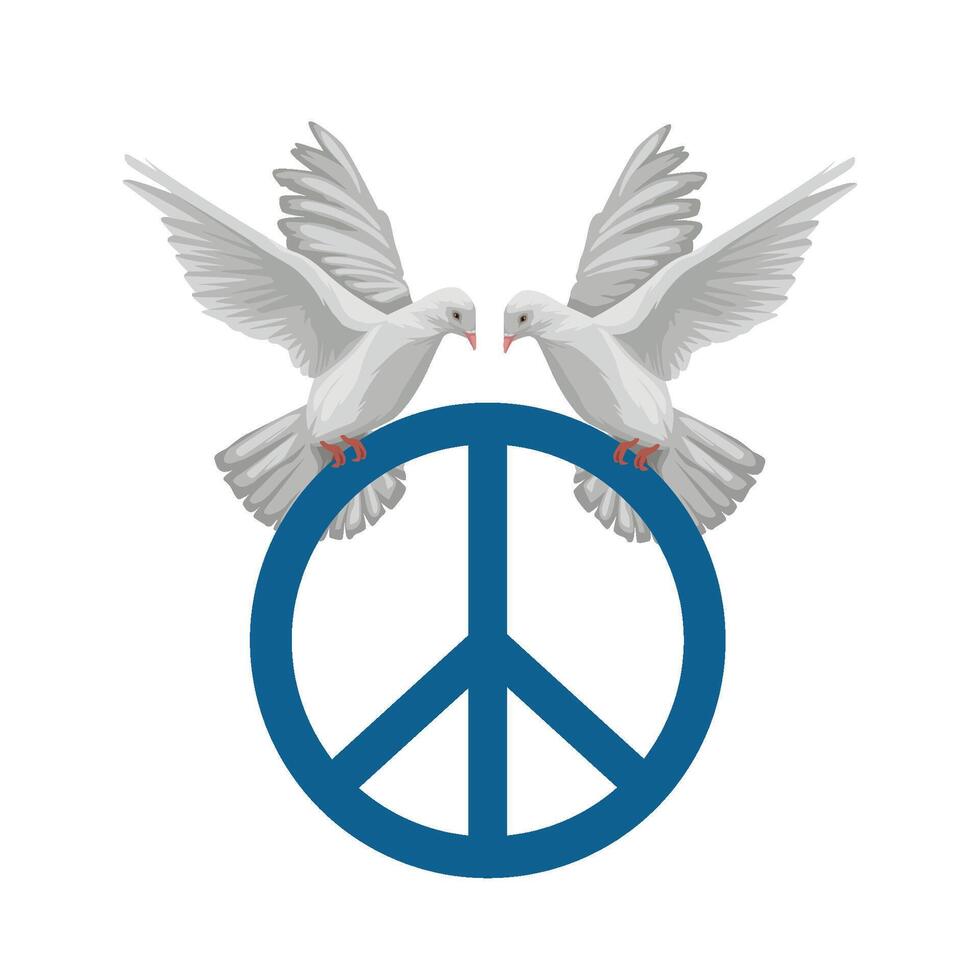 Two white doves are flying over a peace symbol 48918546