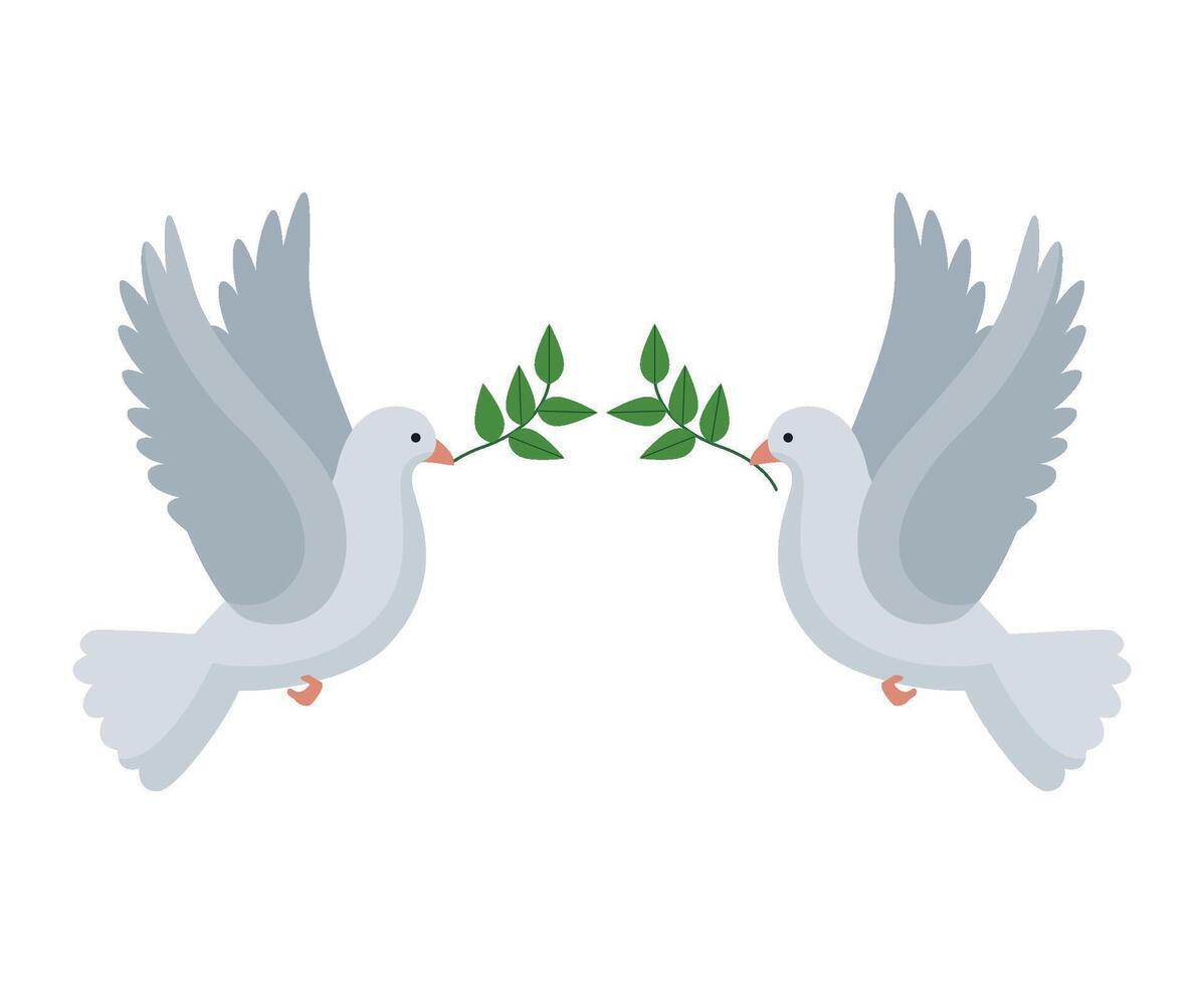 Two white doves with leaves in their beaks vector