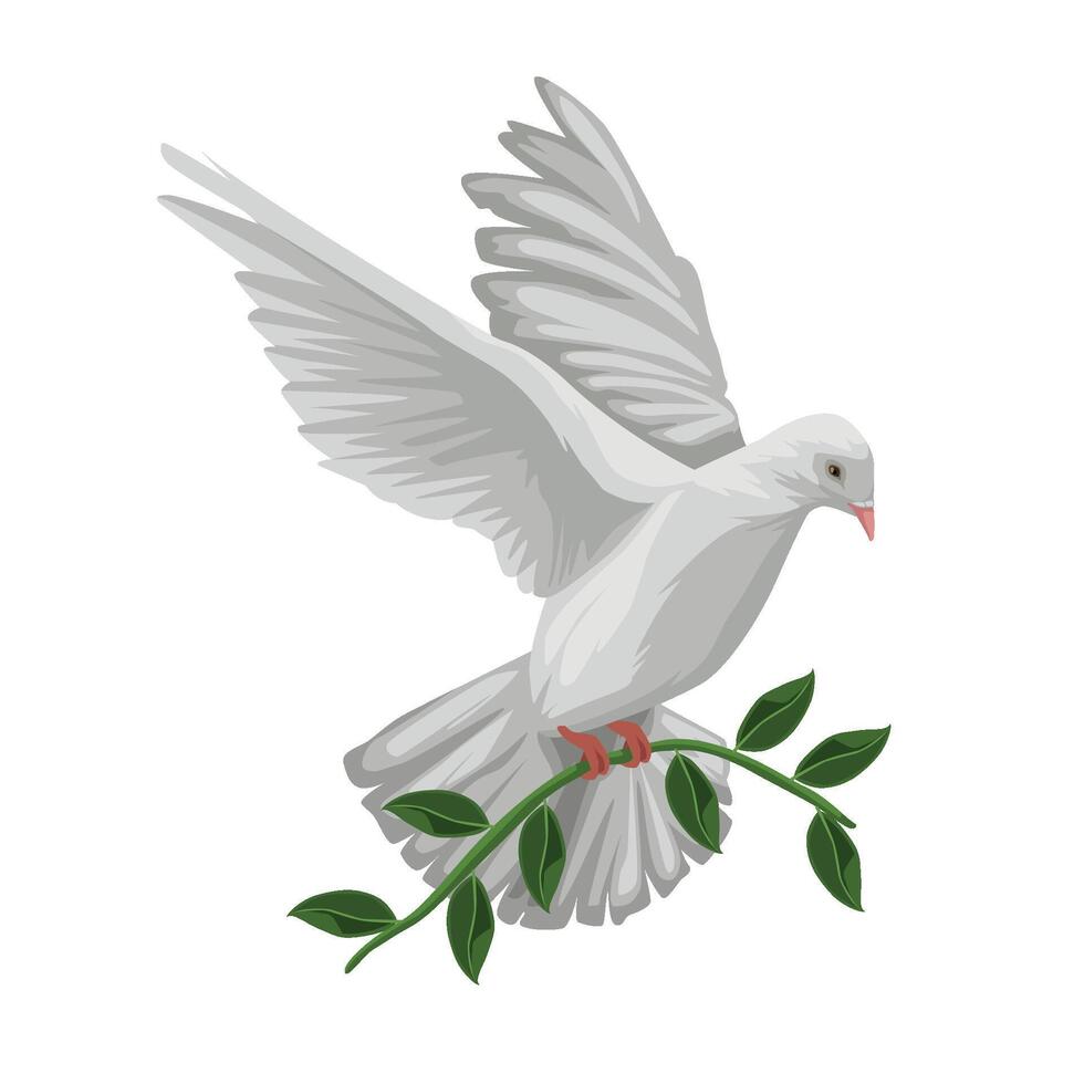 White dove with green leaves illustration vector
