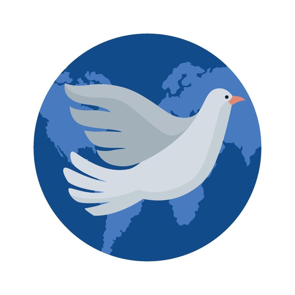 A white dove flying over a world map vector