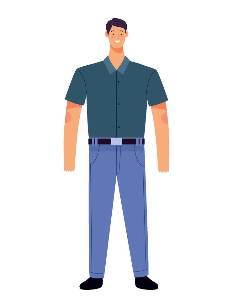 A man in blue shirt and jeans vector