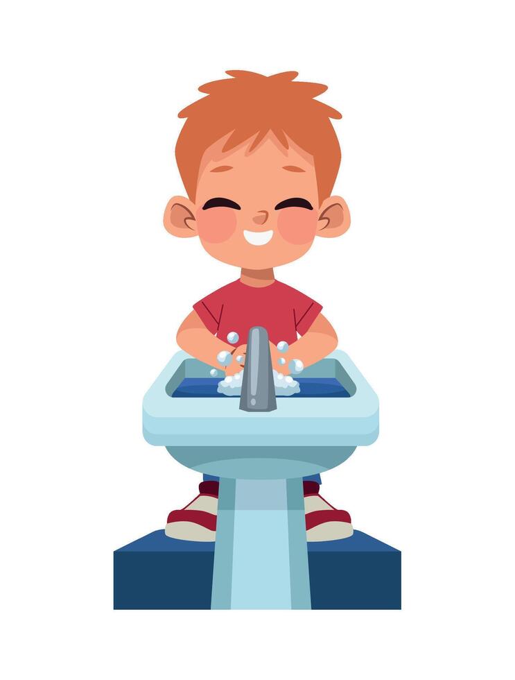 A boy washing his hands in a sink vector
