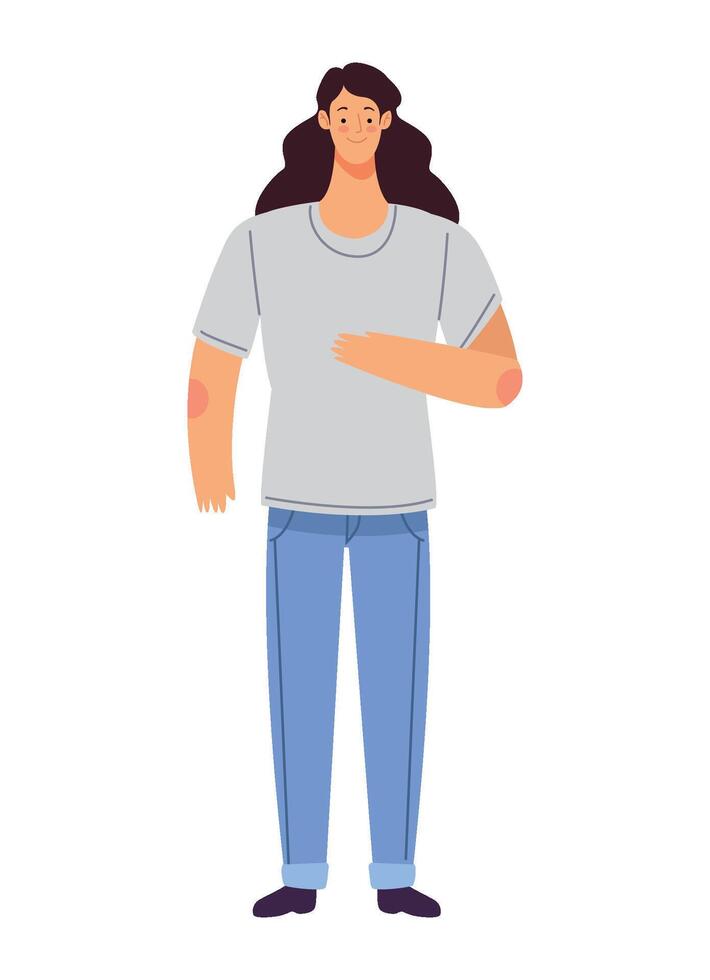 A man with long hair and a t - shirt vector
