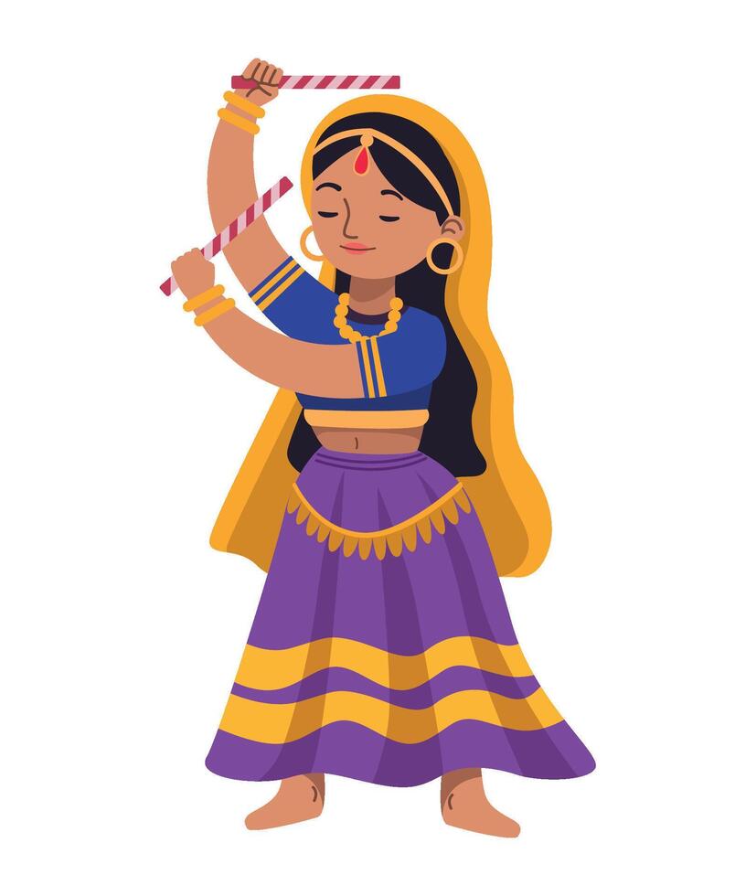 Indian girl dancing with a stick vector