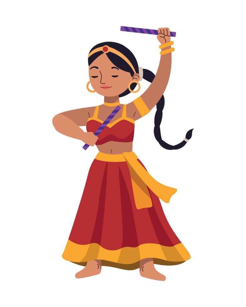 Indian woman dancing with a stick vector