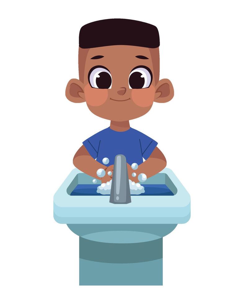 A cartoon boy washing his hands in the sink vector