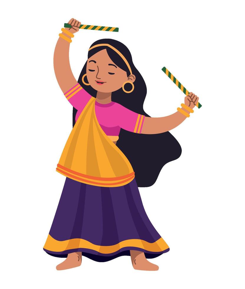 Indian girl dancing with a stick vector