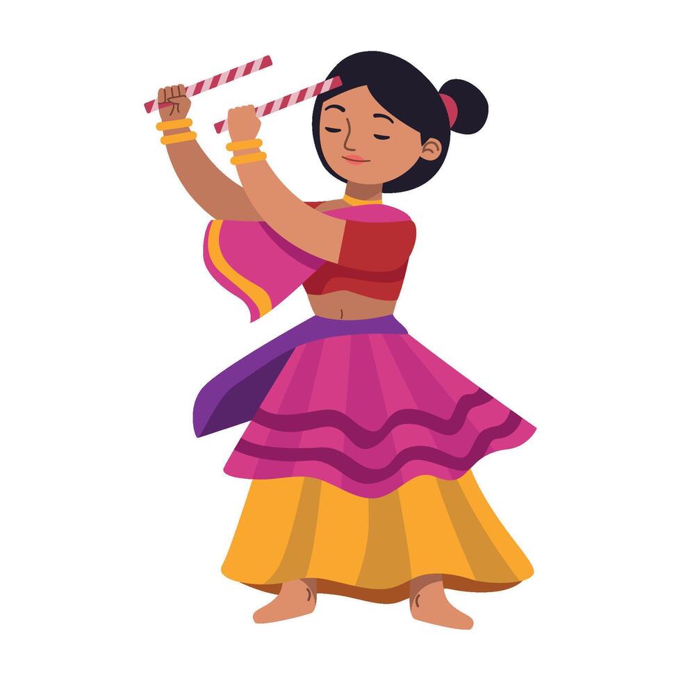 Indian girl dancing with a stick vector