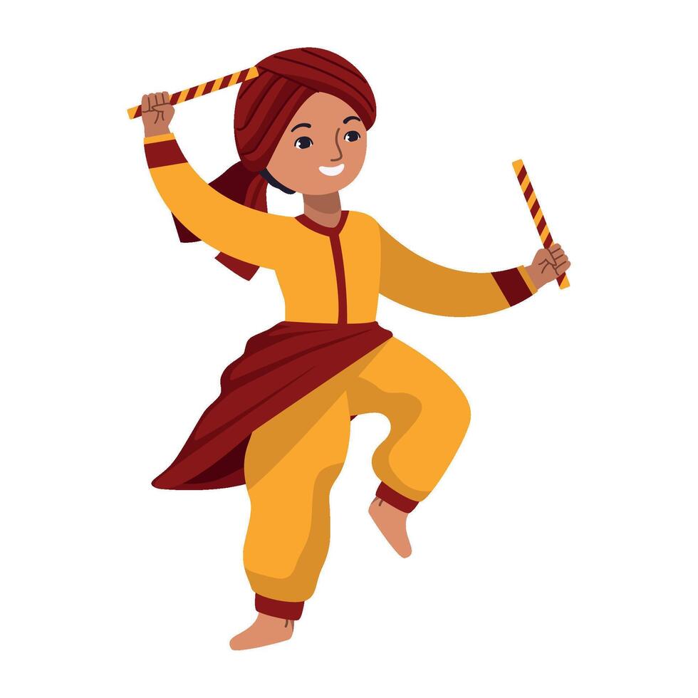 Indian boy dancing with sticks illustration vector