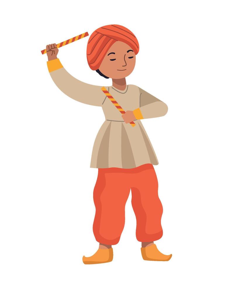 Indian boy in traditional costume holding a stick vector