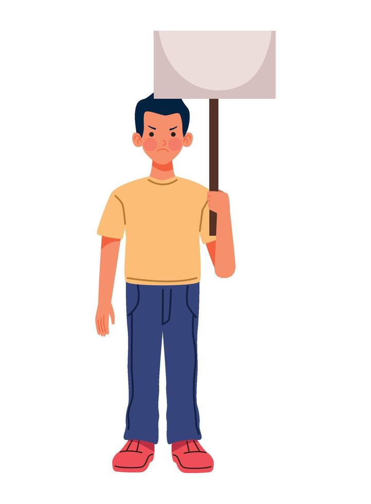 A man holding a sign with a blank sign vector