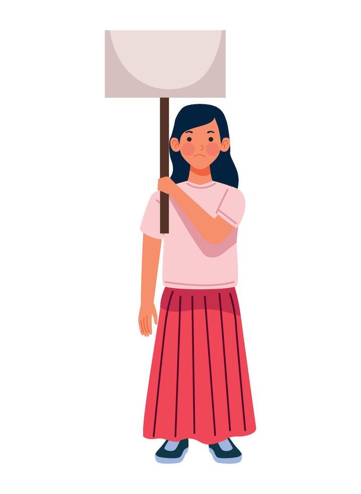 A woman holding a sign with a wooden pole vector