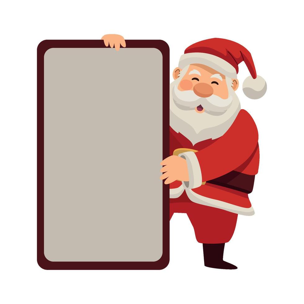 Santa claus holding a blank board with a santa hat vector