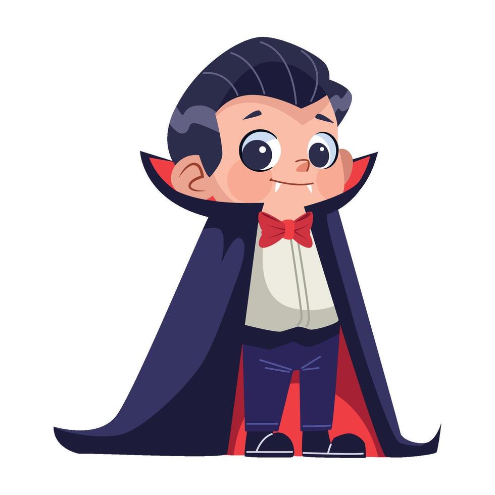 A cartoon vampire boy dressed in a black cloak and red bow tie vector