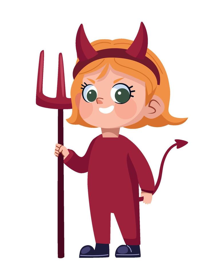 A cartoon devil girl holding a pitchfork vector
