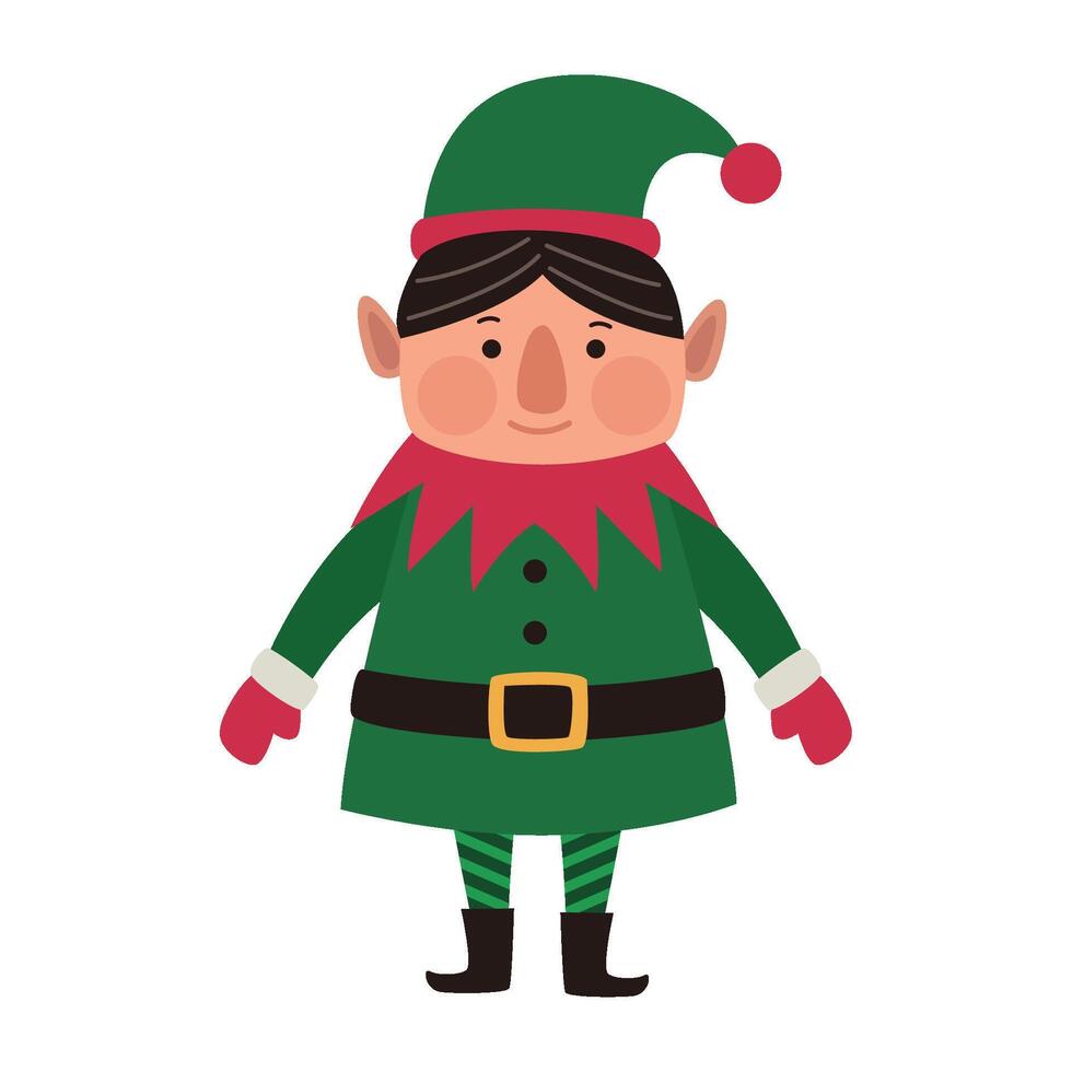 A cartoon elf with a red hat and green clothes vector