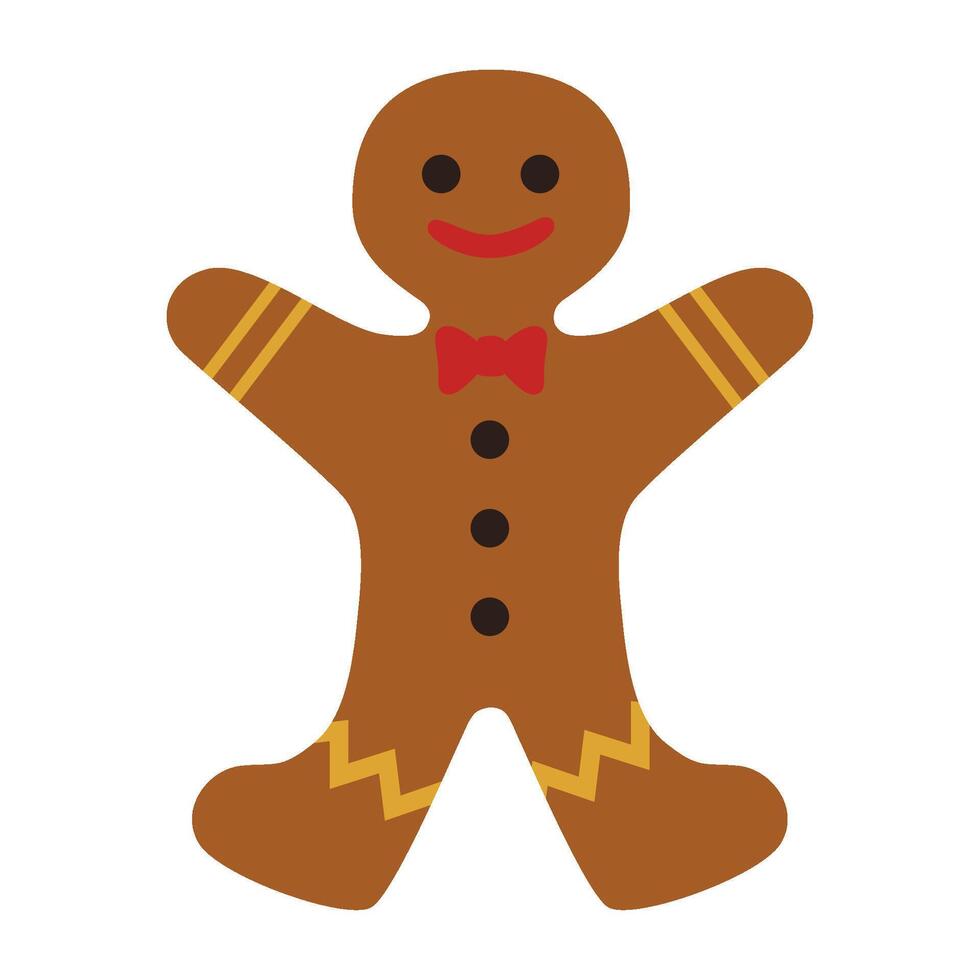 A gingerbread man with a bow tie and red tie vector