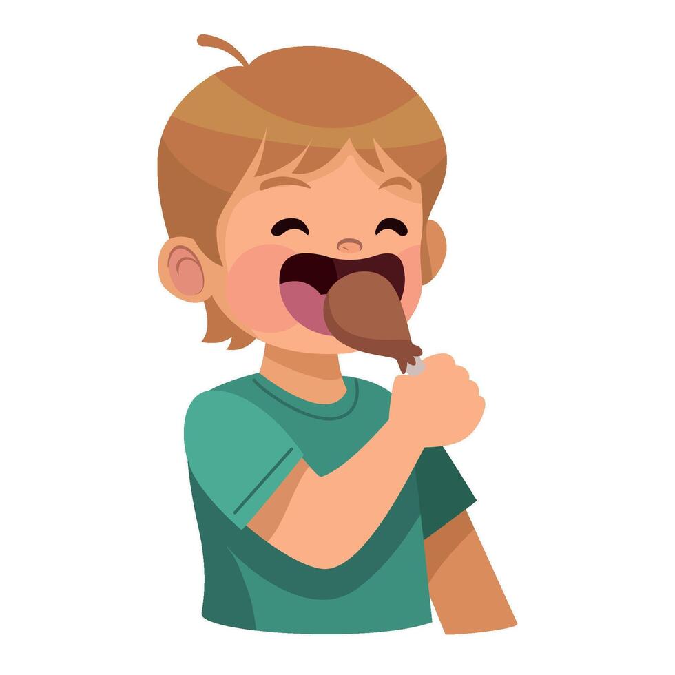 Boy eating ice cream, cartoon illustration vector