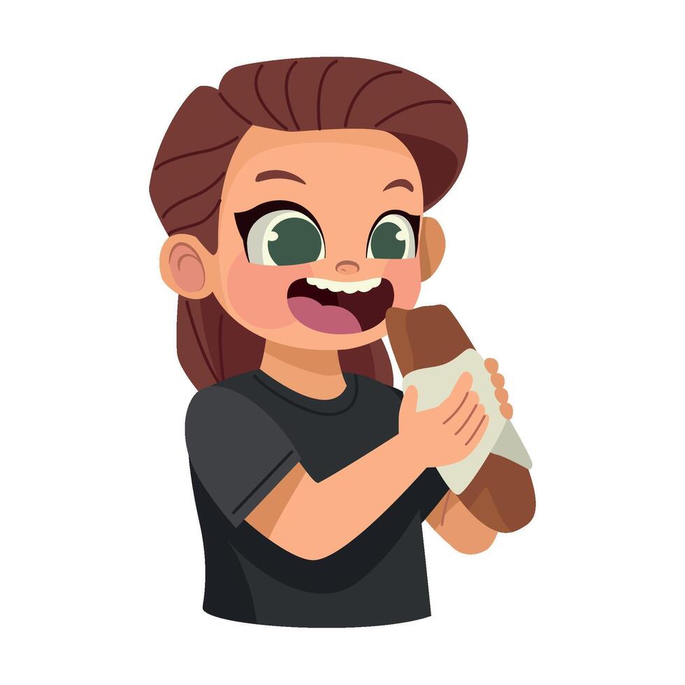 A cartoon girl eating a sandwich vector