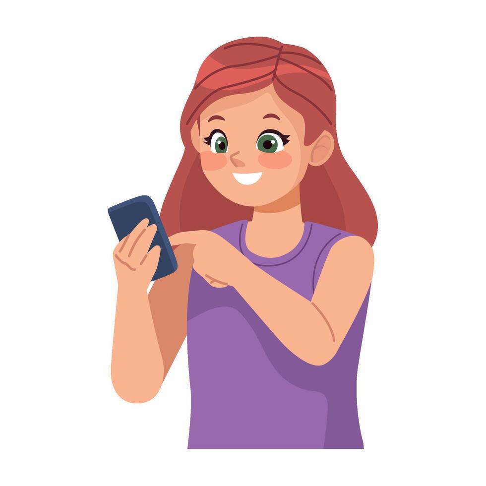 A woman holding a phone and smiling vector