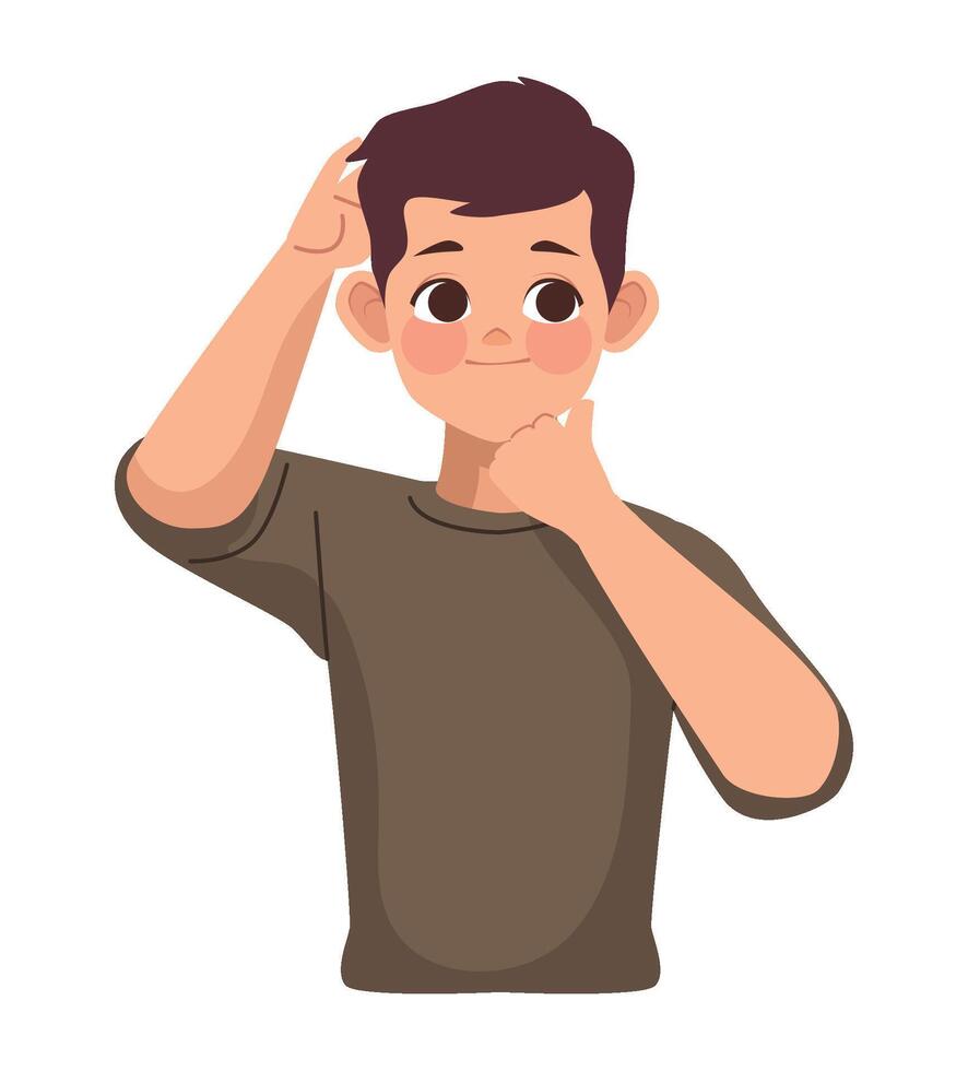A man is scratching his head and looking at his hand vector