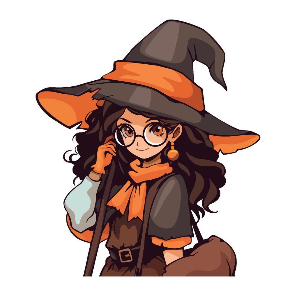 A cartoon witch with glasses and a hat vector